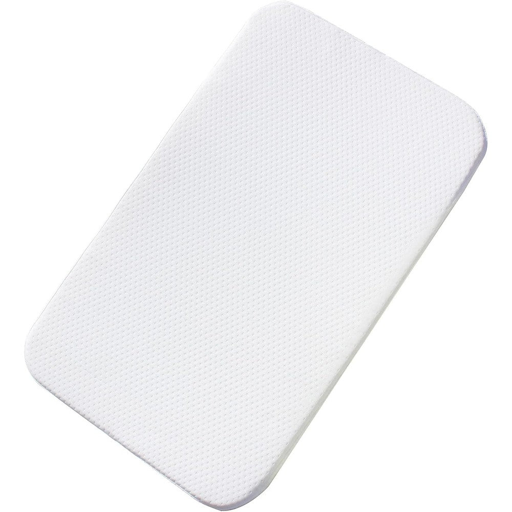Mecc Ecoh Baby Bassinet Mattress front view showing the white breathable cover texture