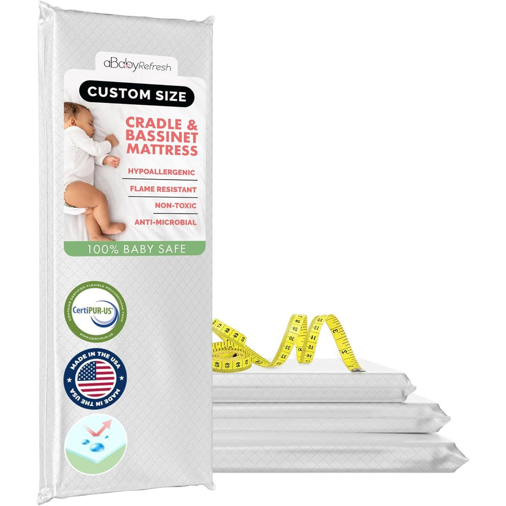 ABaby Refresh custom size cradle baby mattress front view showcasing the white quilted waterproof cover design
