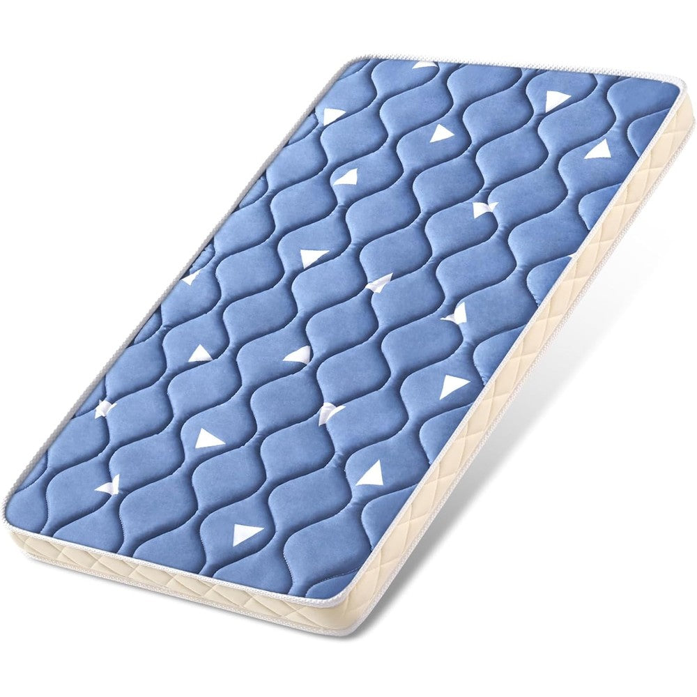 LILYVIBEBEARHAPPY baby bassinet mattress pad front view showing blue quilted top