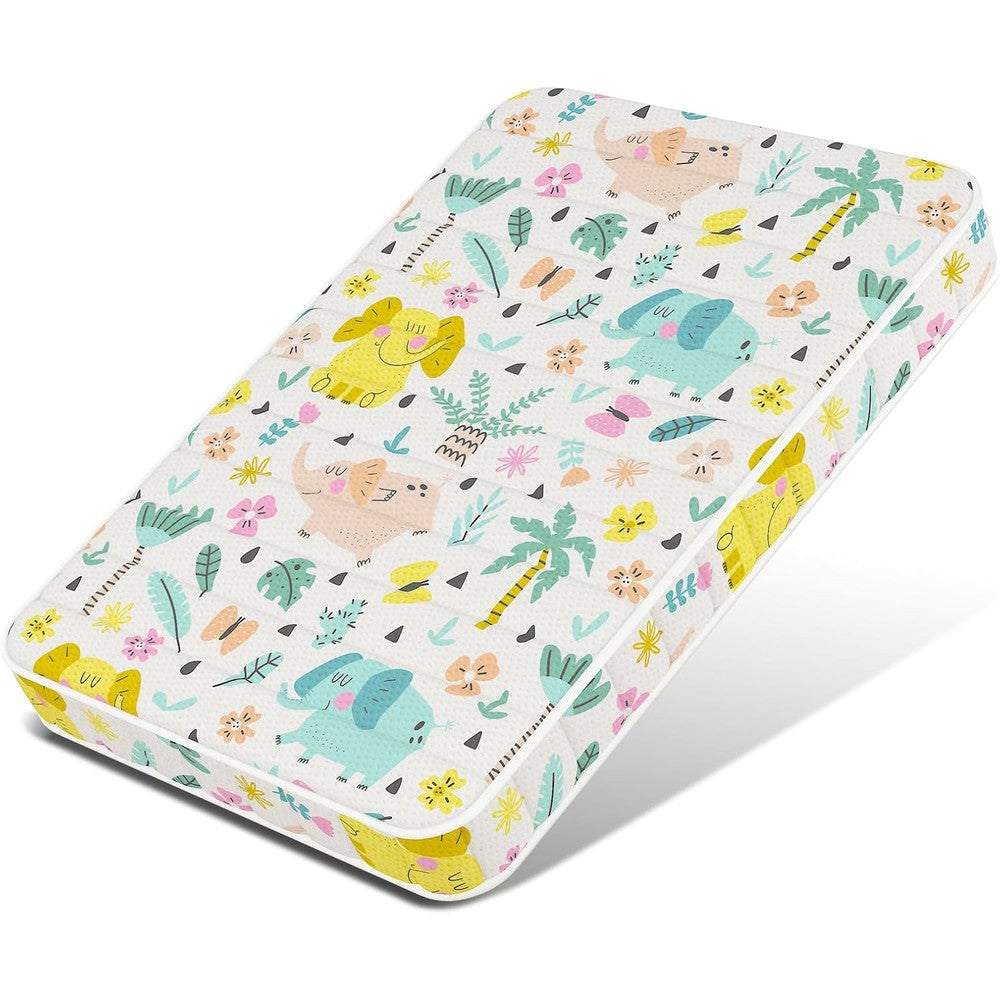 Moonlight Family mini crib mattress front view featuring high density foam support.