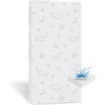 SJEUQOP high density foam crib mattress front view in a white nursery room