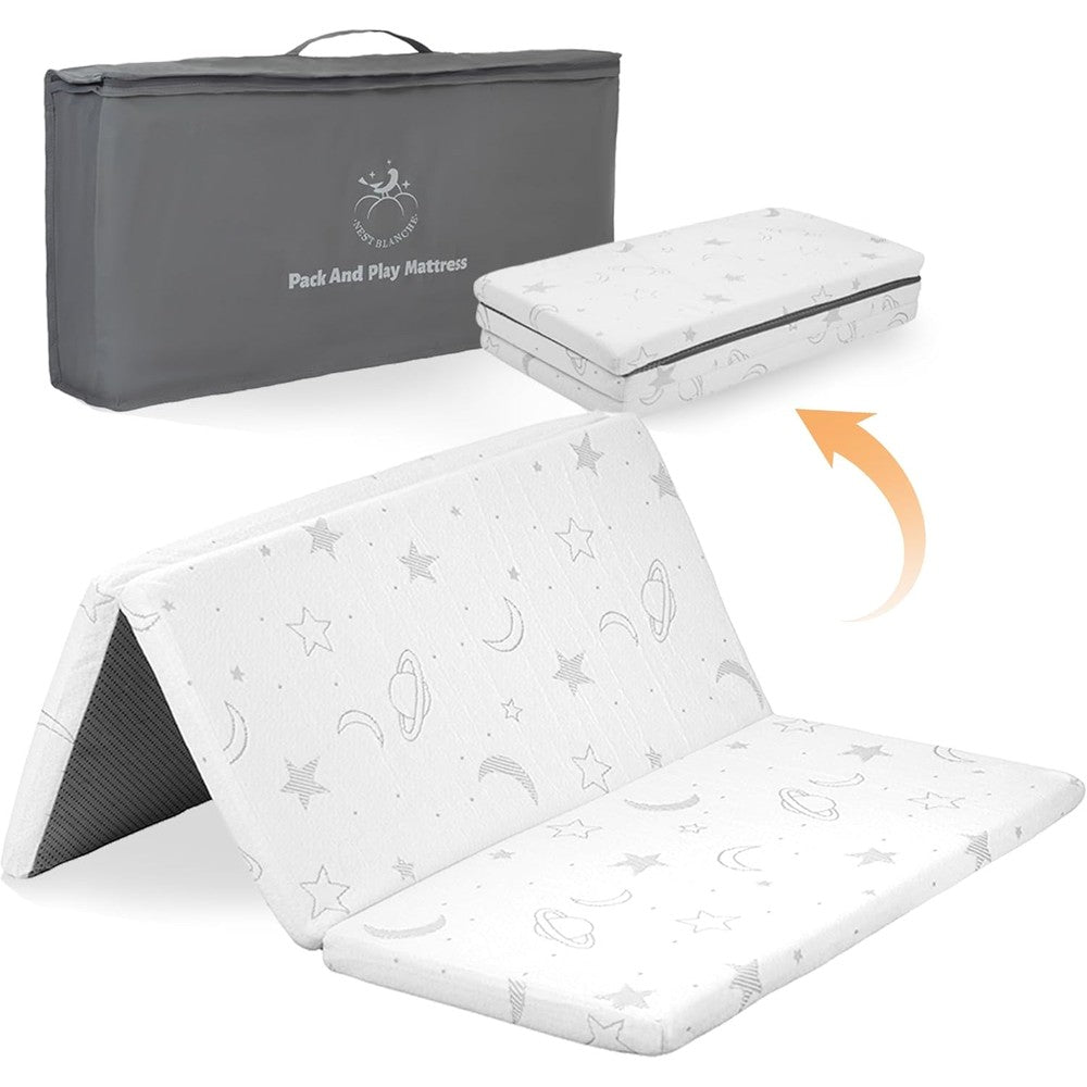 Nest Blanche trifold pack and play mattress front view