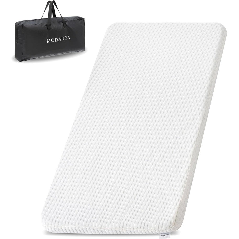 Modaura portable pack and play mattress front view with bamboo cover