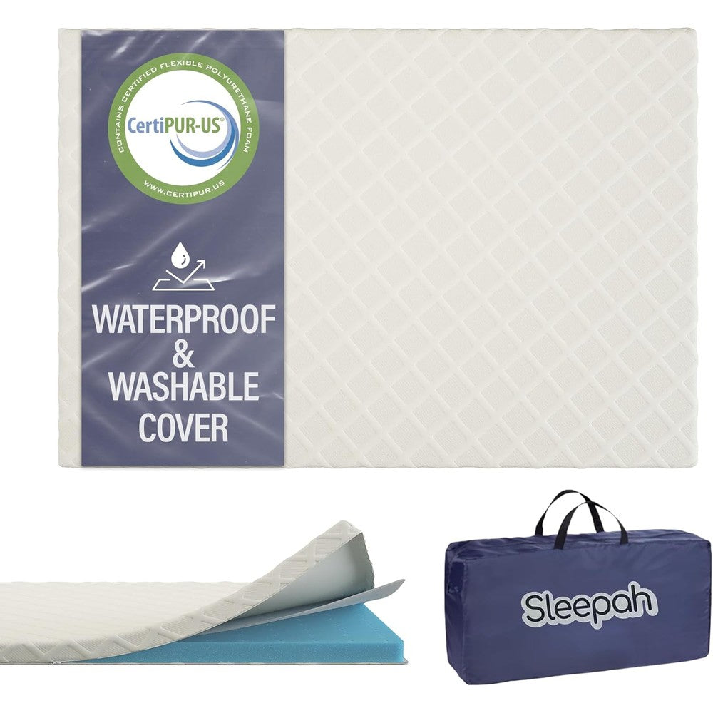 Sleepah Pack And Play Mattress Pad Portable Memory Foam Double Sided For Babies And Toddlers Waterproof Washable Cover With Fitted Sheet 38 x 26 x ... - Image 1
