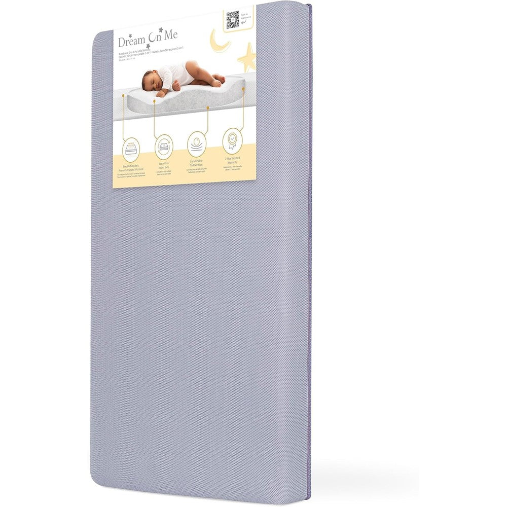 Dream On Me Snuggles baby crib mattress periwinkle front view showing quilted texture