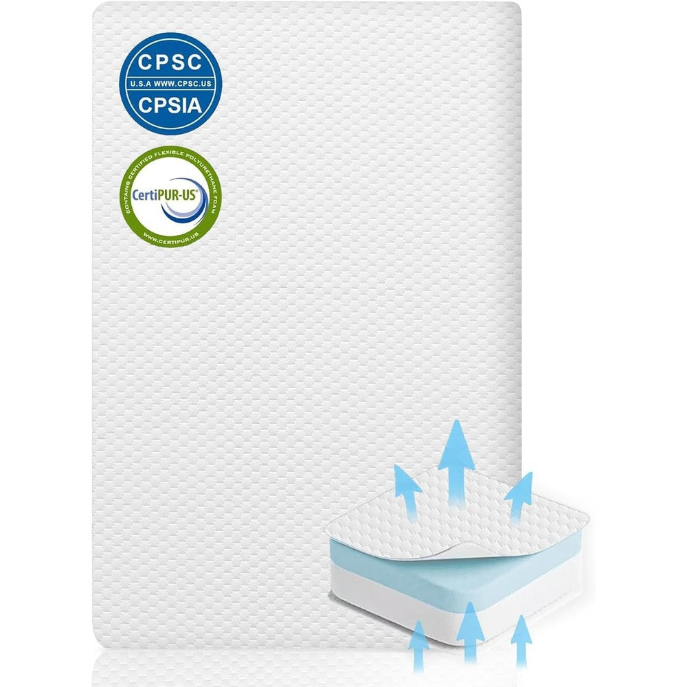 Lisara bassinet mattress front view with gel memory foam label