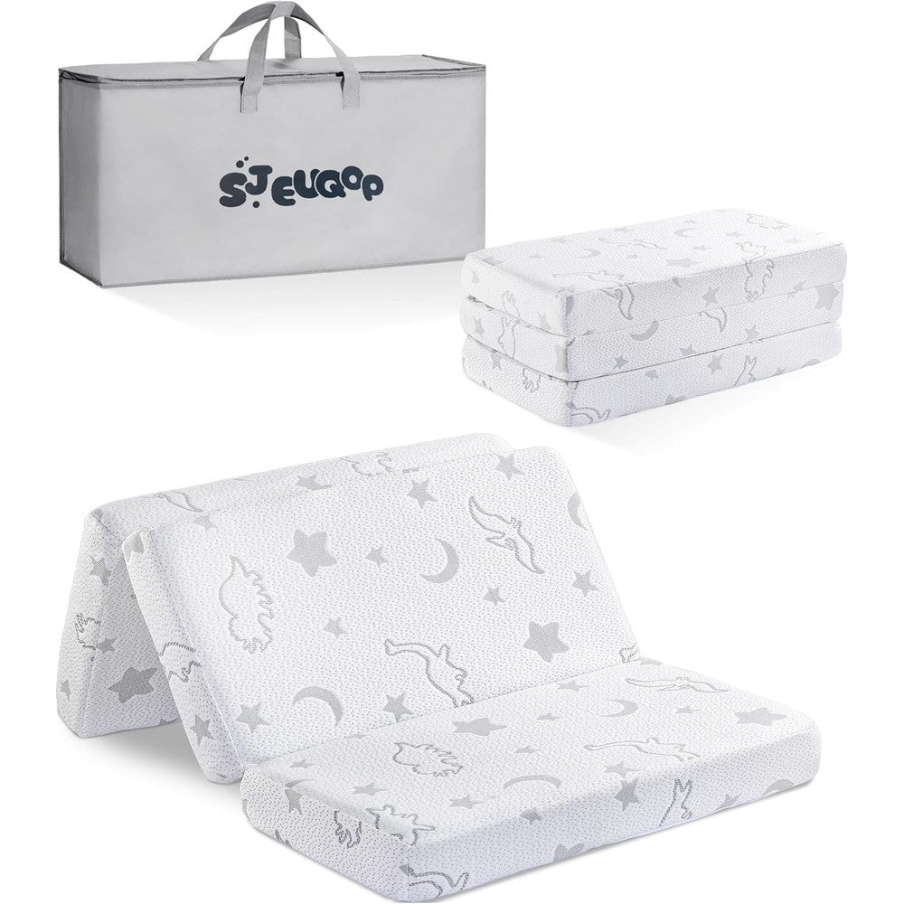 Sjeuqop Trifold Pack and Play Mattress front view showing foldable design