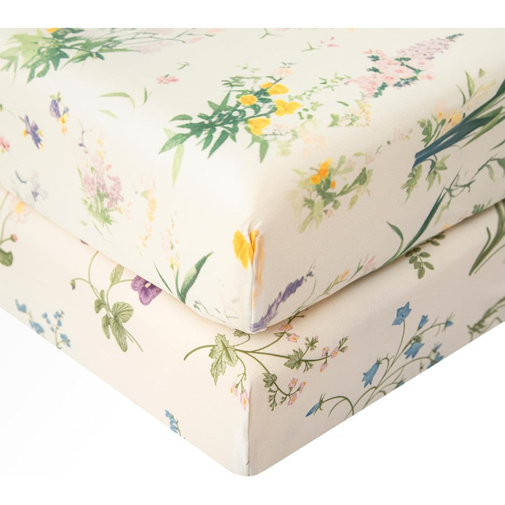 SDIII floral pack n play fitted sheets 2 pack front view showcasing the flower pattern