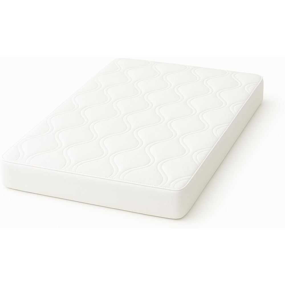 SheetWorld quilted fitted playard mattress pad topper front view showcasing the white wavy quilted stitching pattern.