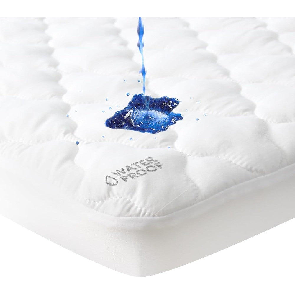 Moonsea waterproof playard mattress pad protector white front view on playpen