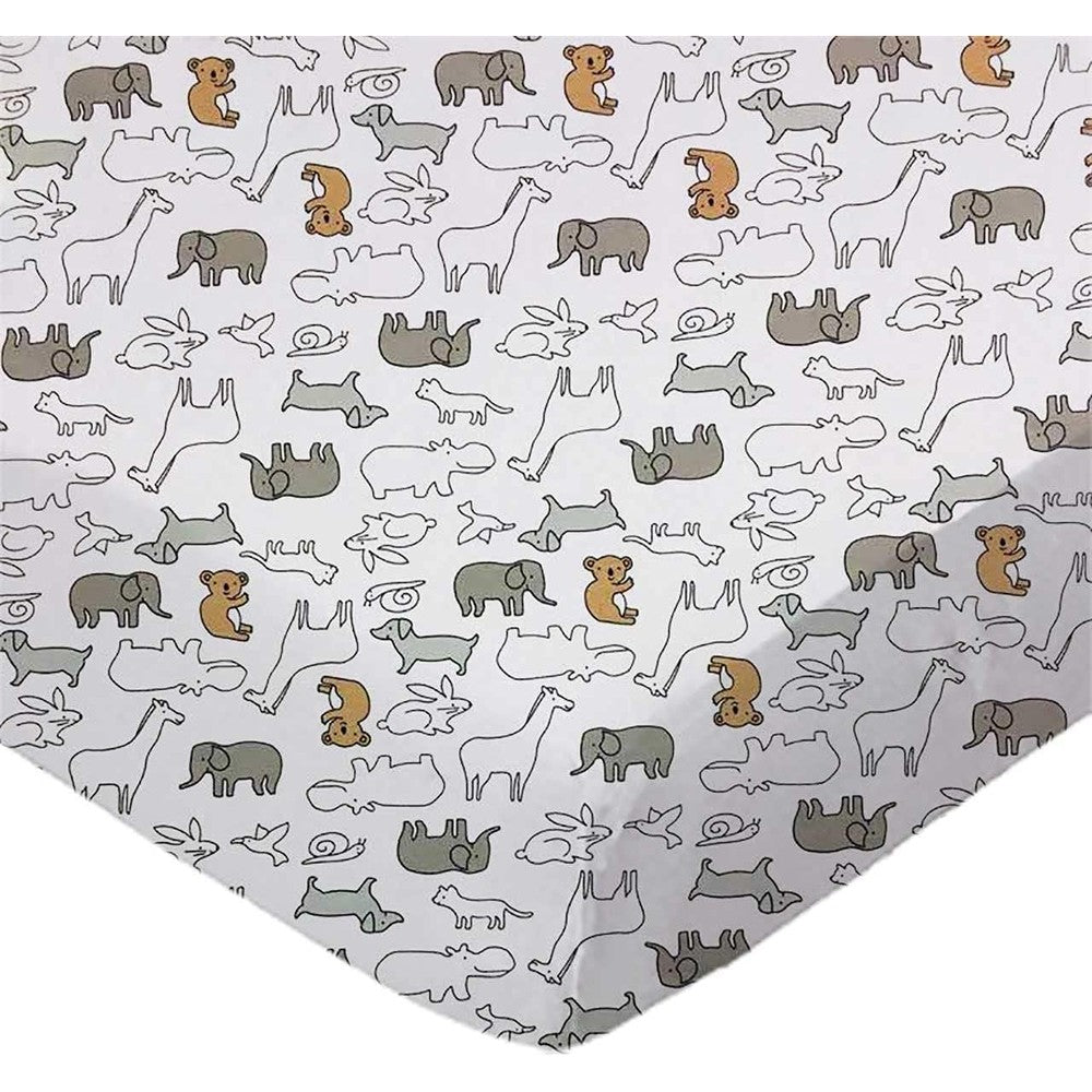 SheetWorld Fitted Playard Sheet Maxi Cosi Swift front view showcasing baby animals print