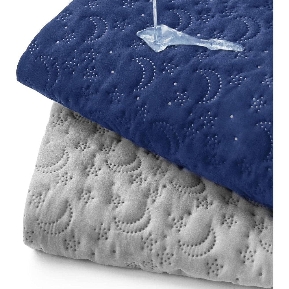 Biloban waterproof pack and play mattress cover two pack front view navy blue and grey colors