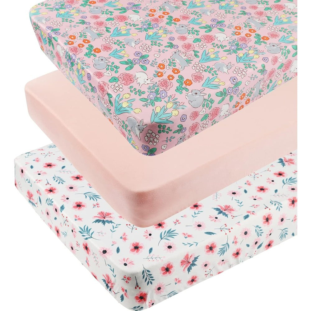 Tontukatu pack n play stretchy fitted mini crib sheets front view showcasing three pack patterns