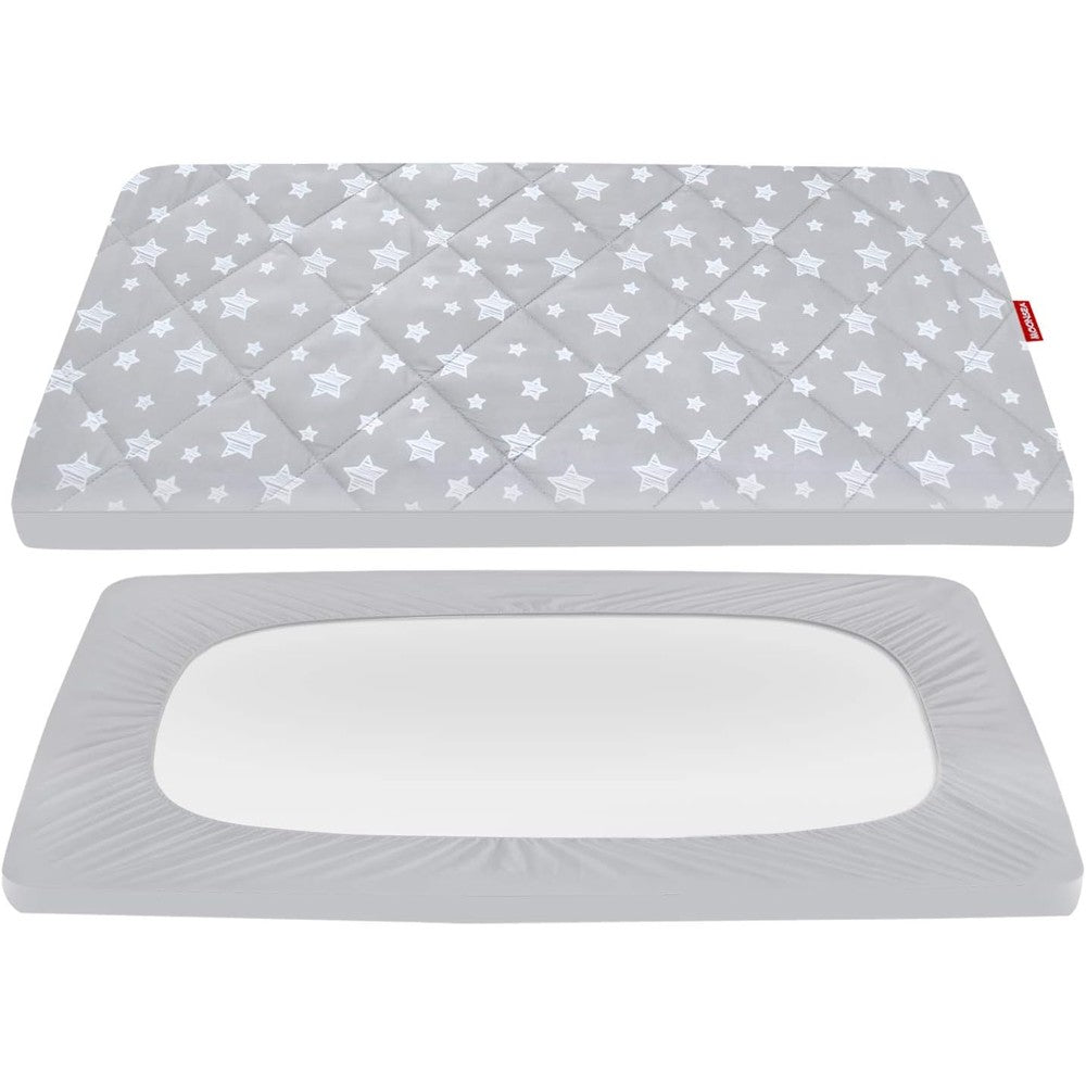 Moonsea pack and play fitted sheets front view gray star print mattress cover