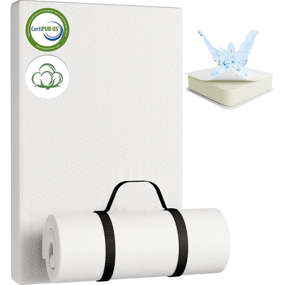 YENING organic cotton pack and play mattress pad front view in white
