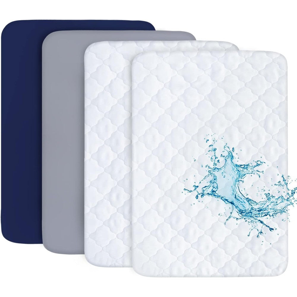 Biloban pack and play sheets and waterproof mattress protector set front view packaging