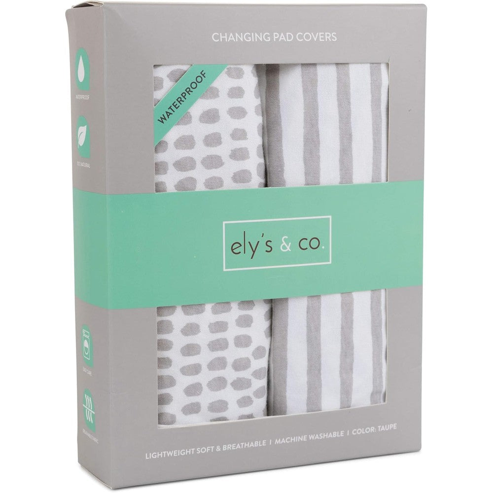Ely's & Co. Waterproof Changing Pad Covers front view pack of two in neutral taupe grey colorway.