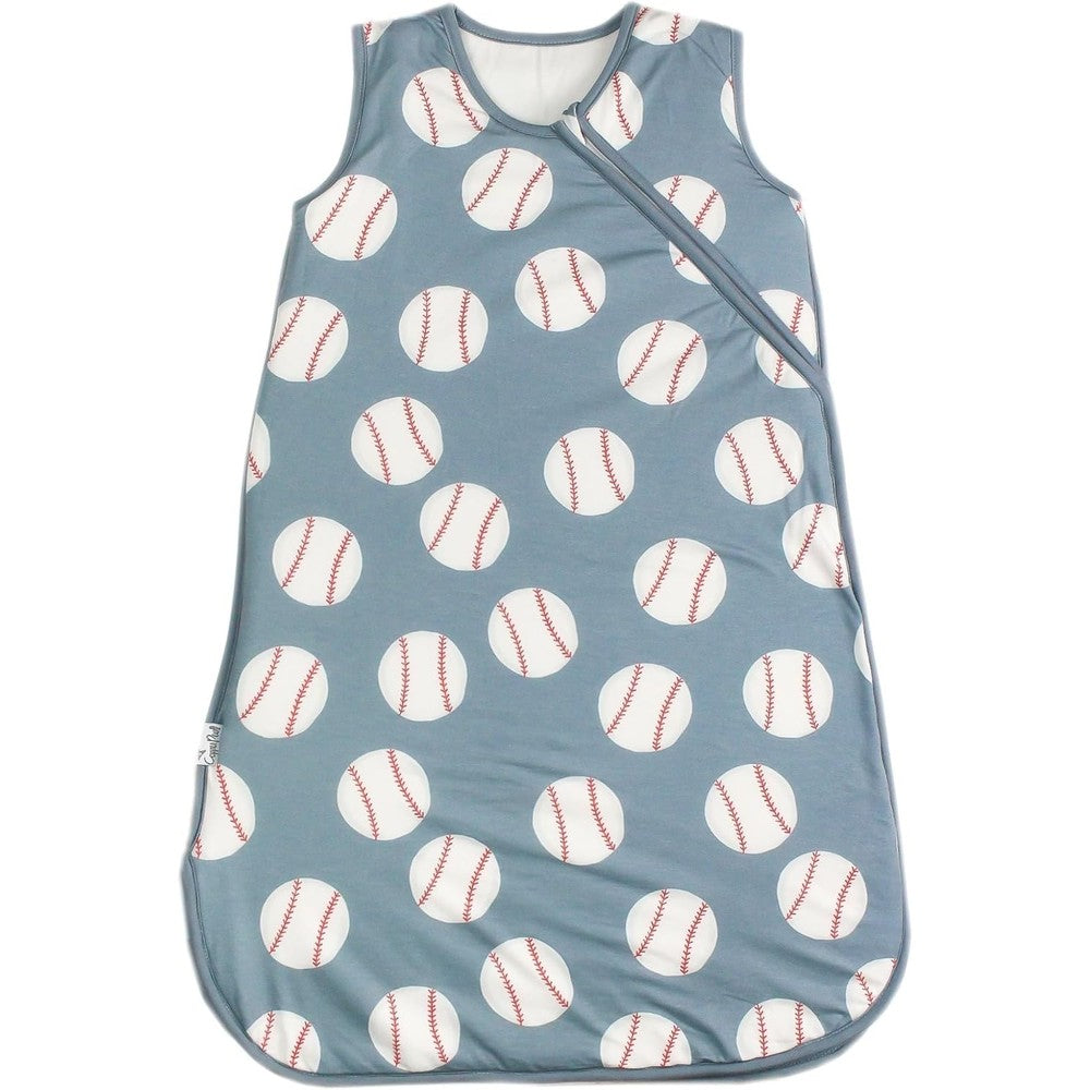 Copper Pearl Premium Three Layer Knit Sleep Bag Slugger front view showing grey fabric with white baseball print