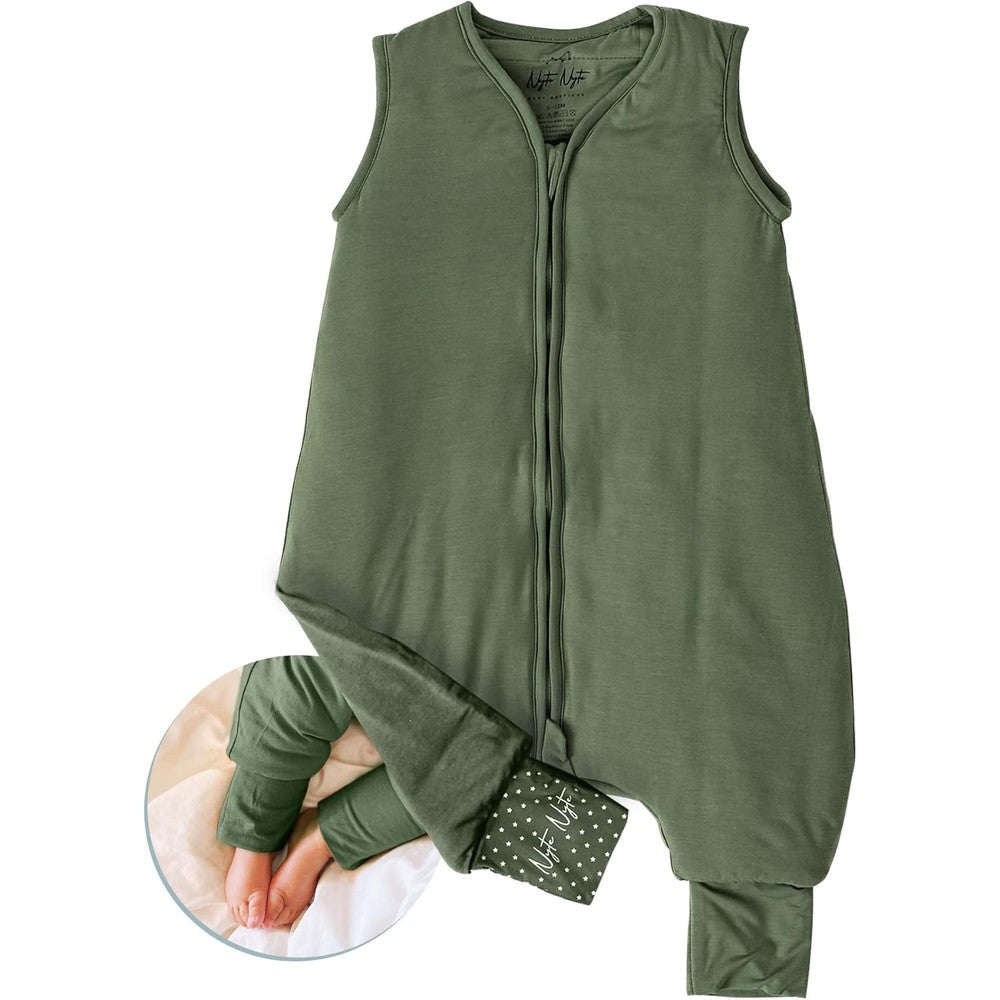 Nyte Nyte Baby sleeveless bamboo sleep sack front view in forest green fabric.