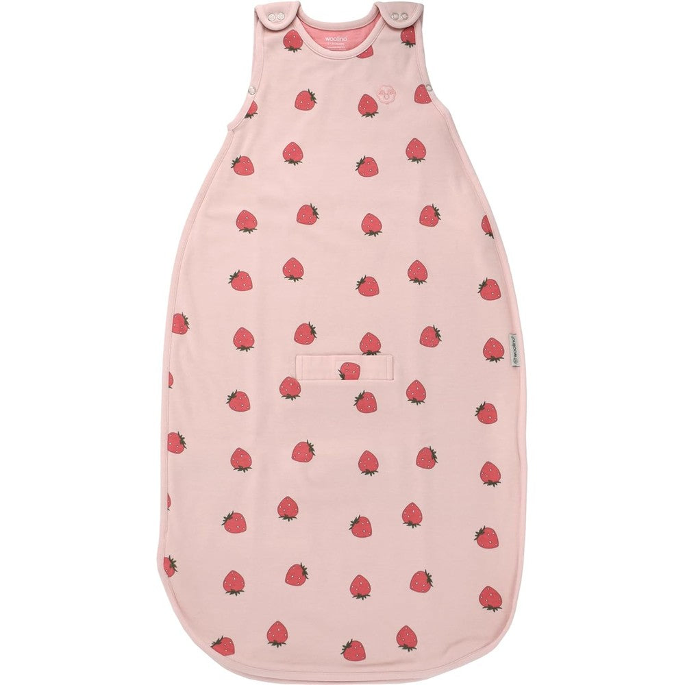 Woolino toddler sleeping sack strawberry pattern front view