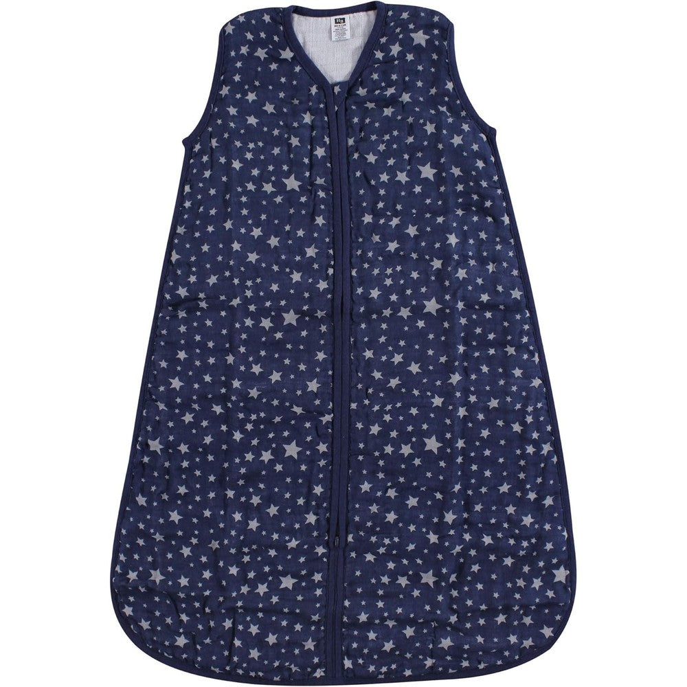 Hudson Baby Unisex Baby Muslin Cotton Sleeveless Wearable Sleeping Bag in Gray Navy Star front view