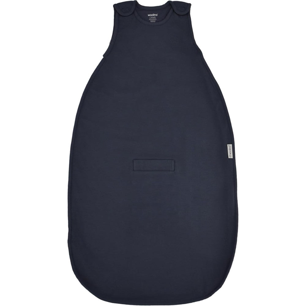 Woolino 4 Season Ultimate Baby Sleep Sack in Indigo front view showing wearable blanket design