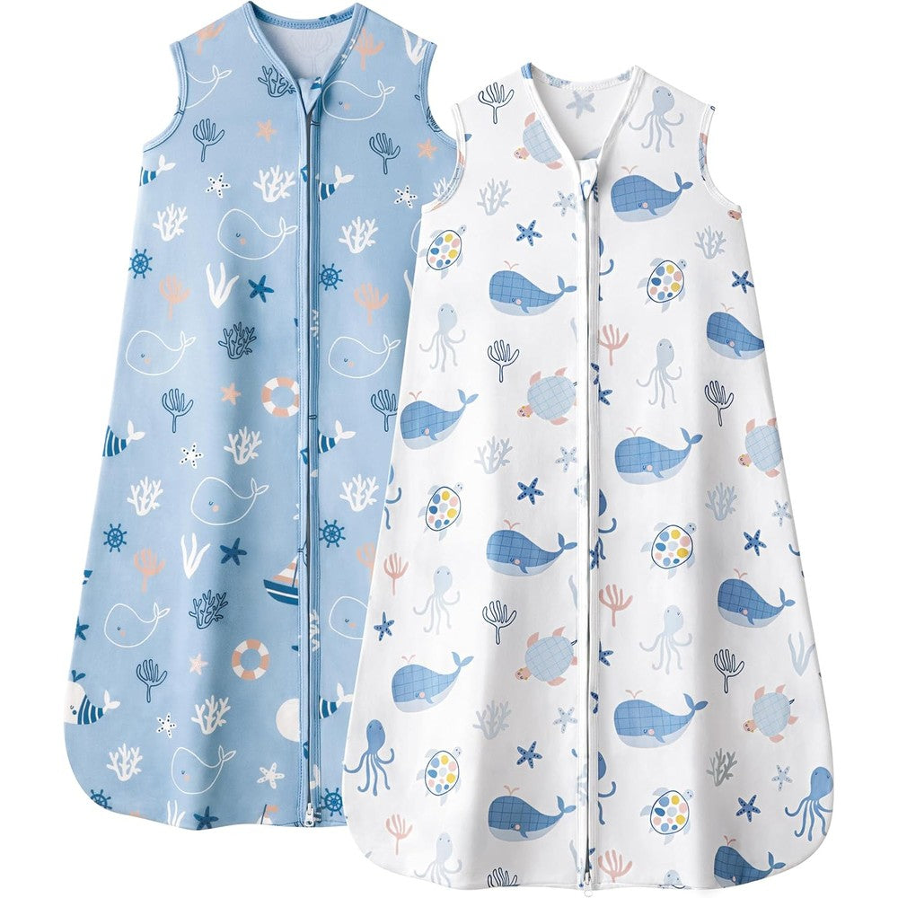 Fiemol baby sleep sack blue whale print front view