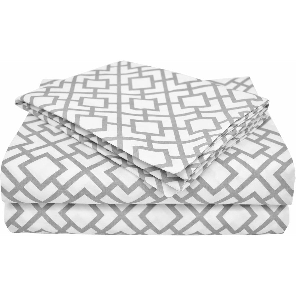 American Baby Company cotton percale toddler bedding sheet set front view featuring gray lattice pattern