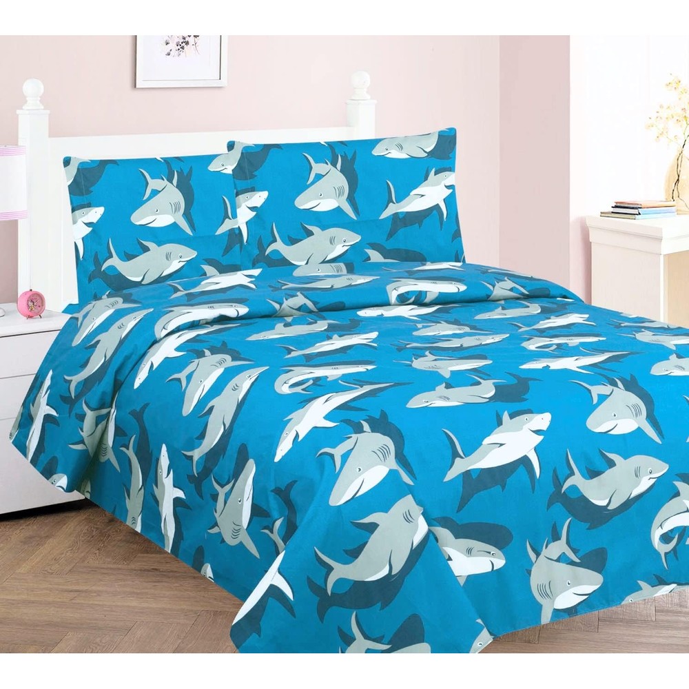Fancy Linen 4 piece grey shark kids bedding set front view