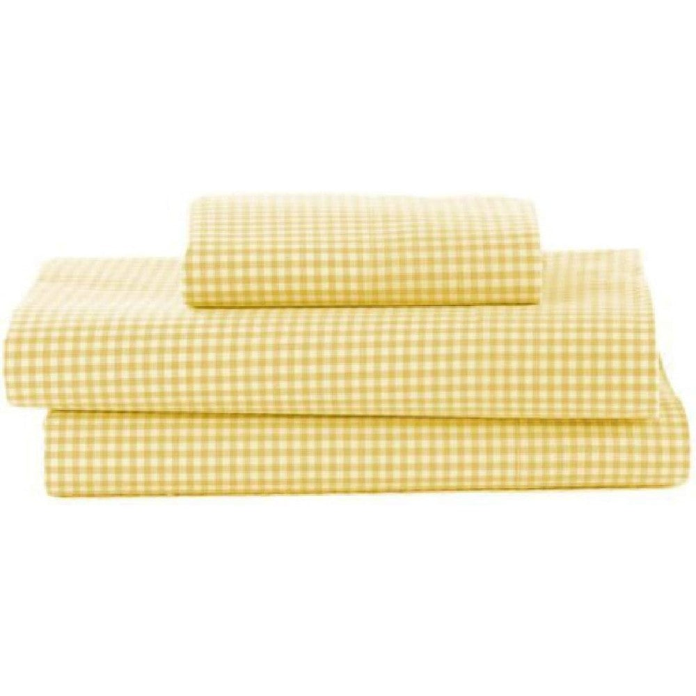 BKB gingham toddler sheet set yellow front view showcasing the complete three piece bedding layout