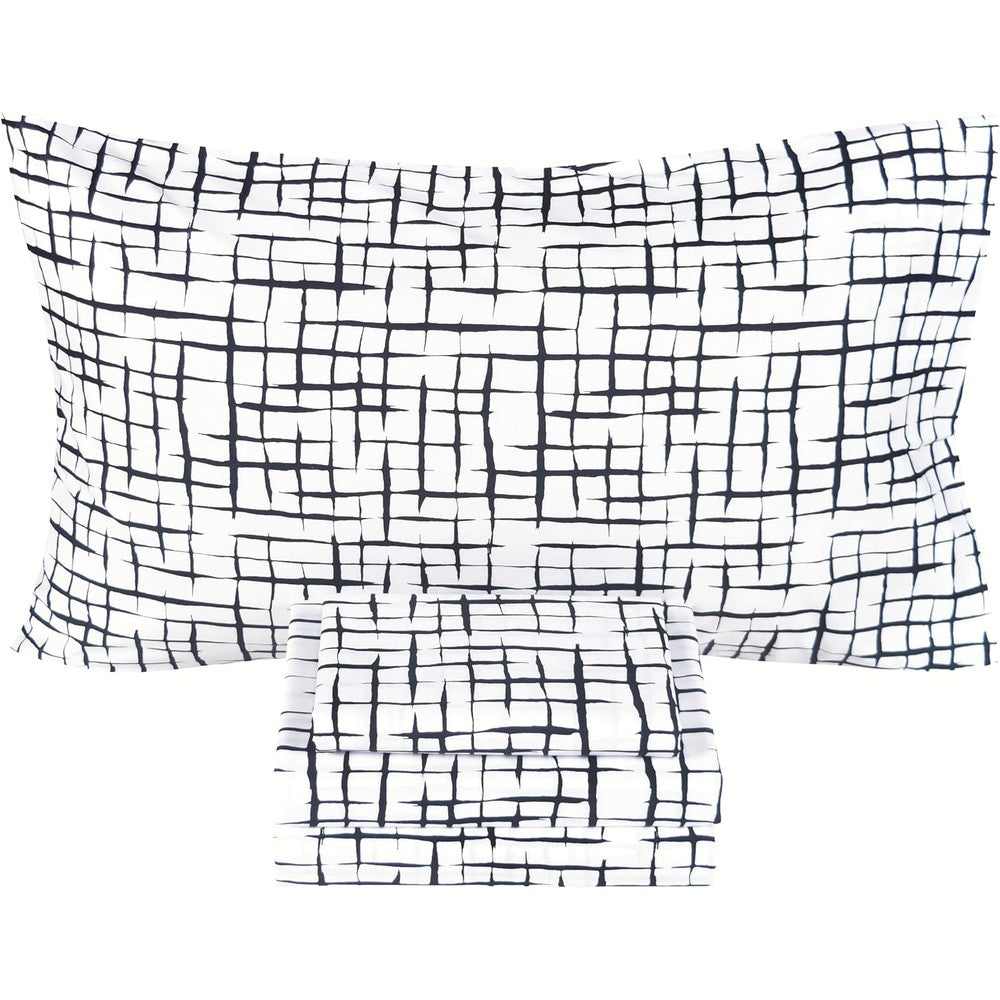 Scientific Sleep black stripe cotton full bed sheet set front view