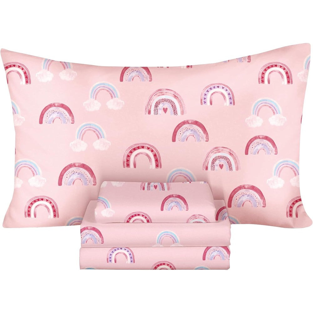 Ivellow kids full size rainbow cotton sheet set front view