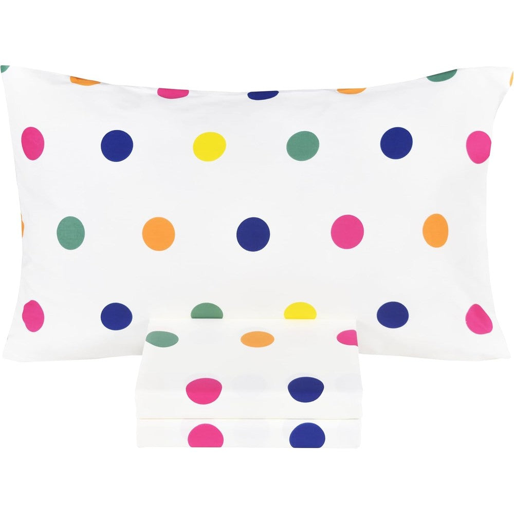 Scientific Sleep Rainbow Dot Queen Bed Sheet Set front view