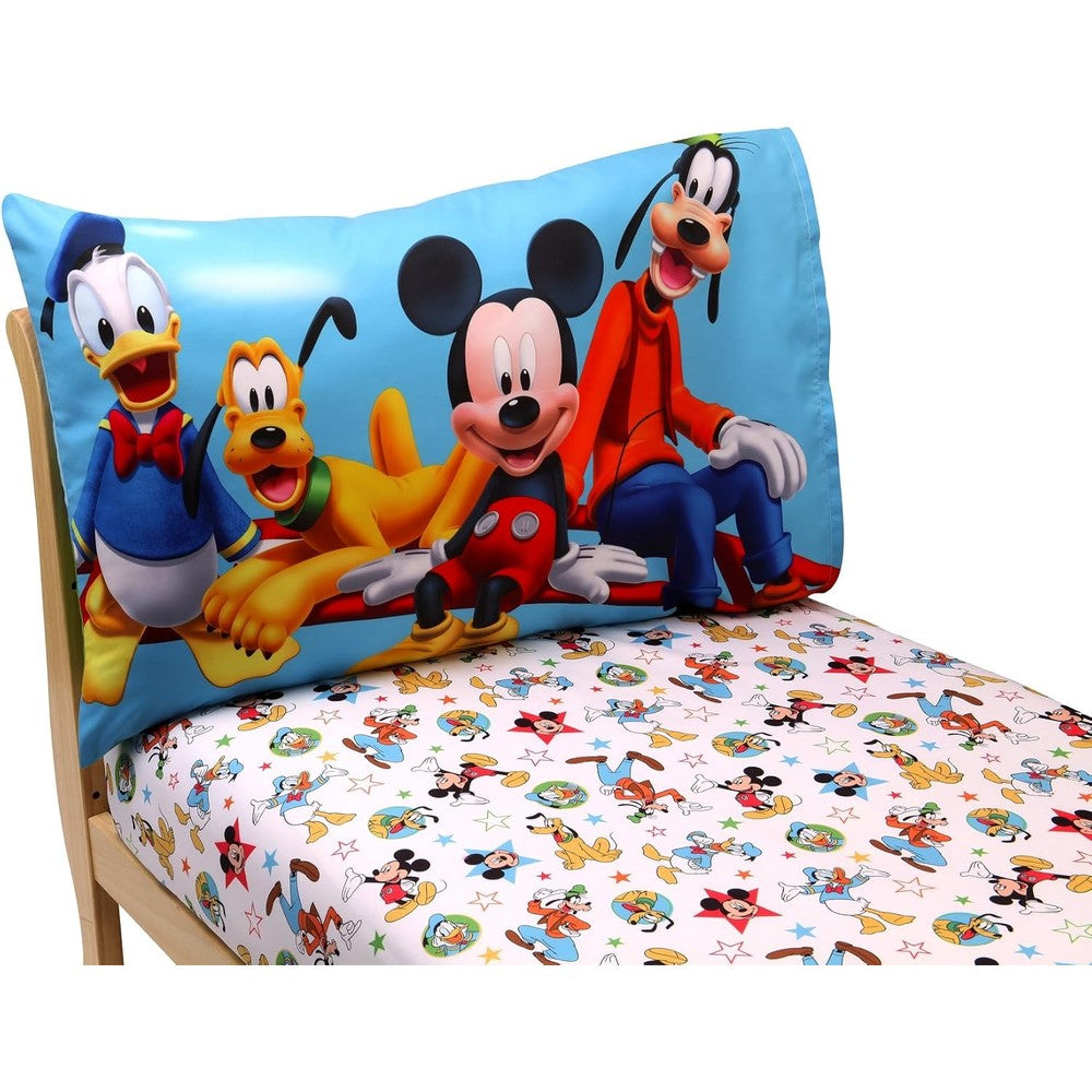 Disney Mickey Mouse Clubhouse Toddler Sheet Set front view showing packaged product.