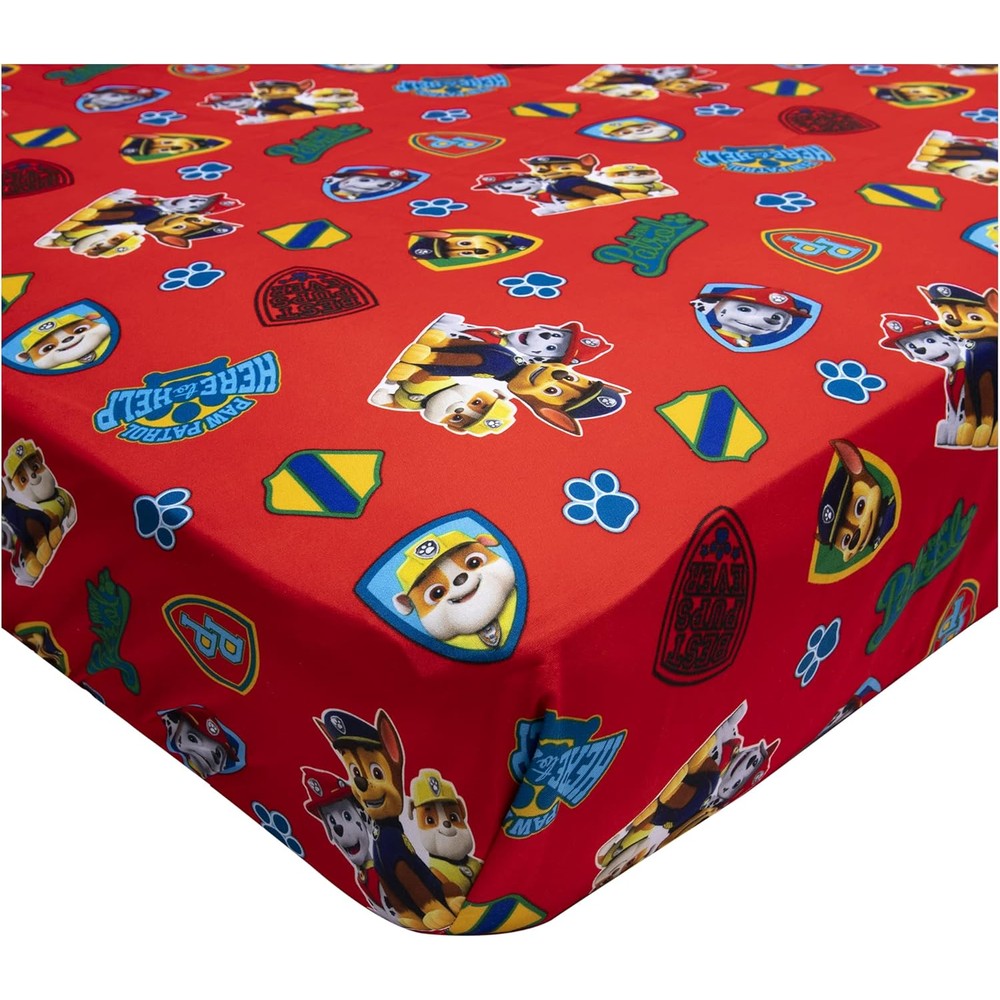 Paw Patrol Toddler Fitted Sheet and Reversible Pillowcase Red bedding set front view