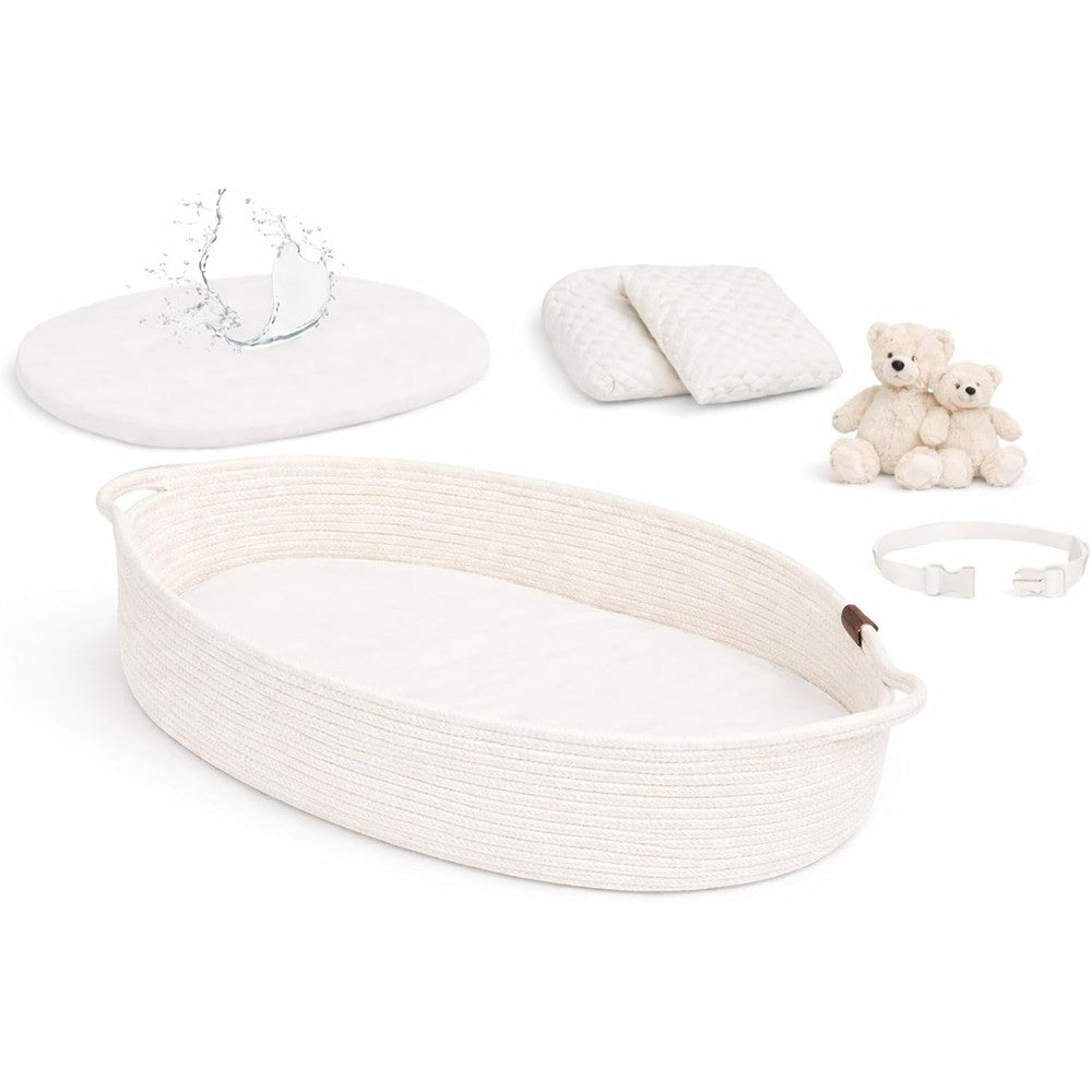 Royal Snuggle baby changing basket front view with cotton rope texture.