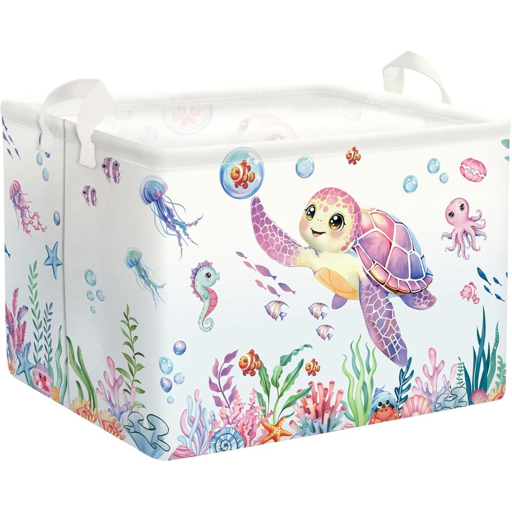 Huumonss Ocean Animals sea turtle baby laundry hamper front view