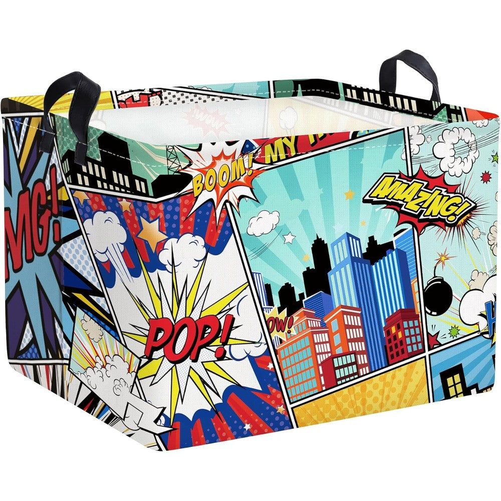 Clastyle 36L Comics Hero Kid Storage Basket front view showing blue city skyline design