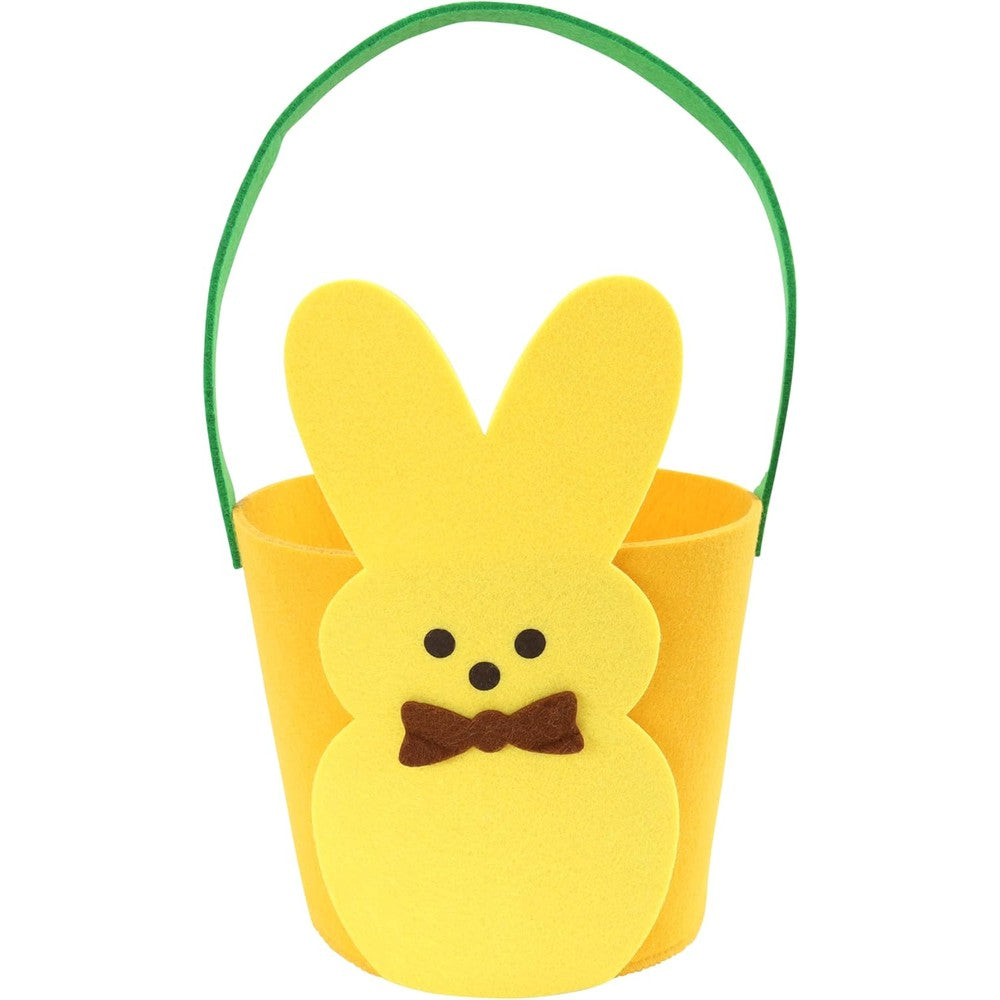 Animal Adventure Peeps Yellow Bunny Felt Basket front view showing iconic marshmallow shape and brown bow tie