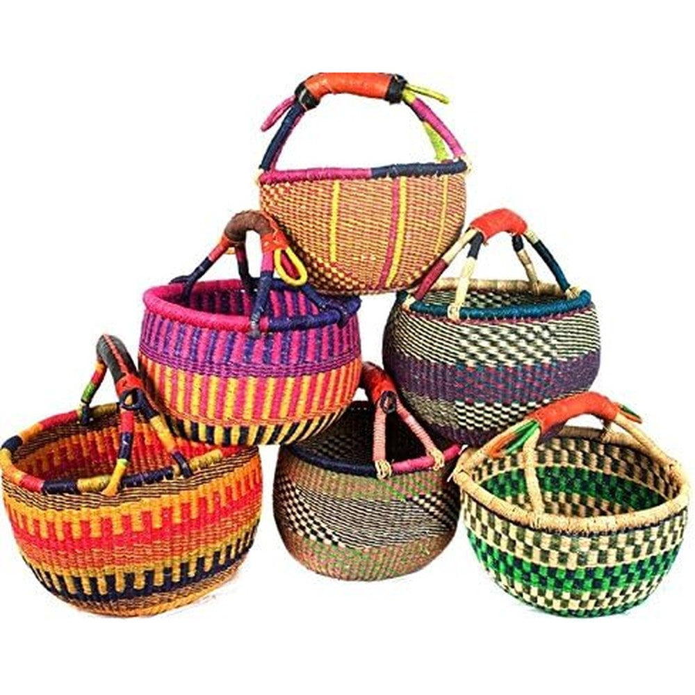 Hands Craft small Bolga African basket front view