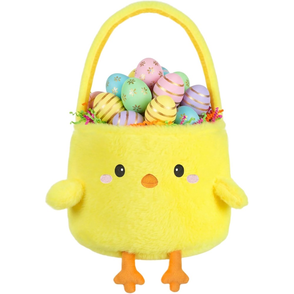 PinkSheep chick plush Easter basket front view with 3D wings