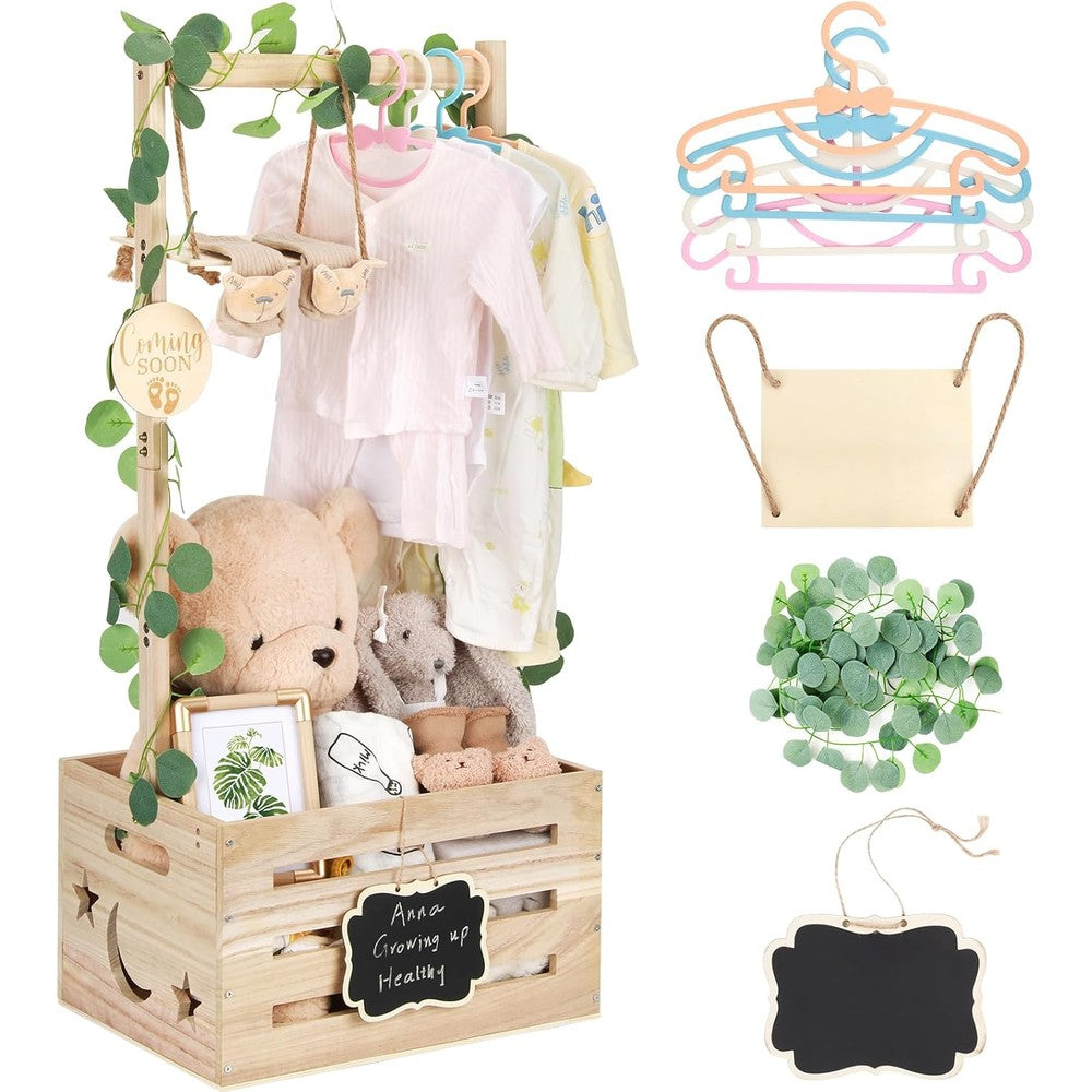 Elestone wooden baby shower crate closet with hanging rack