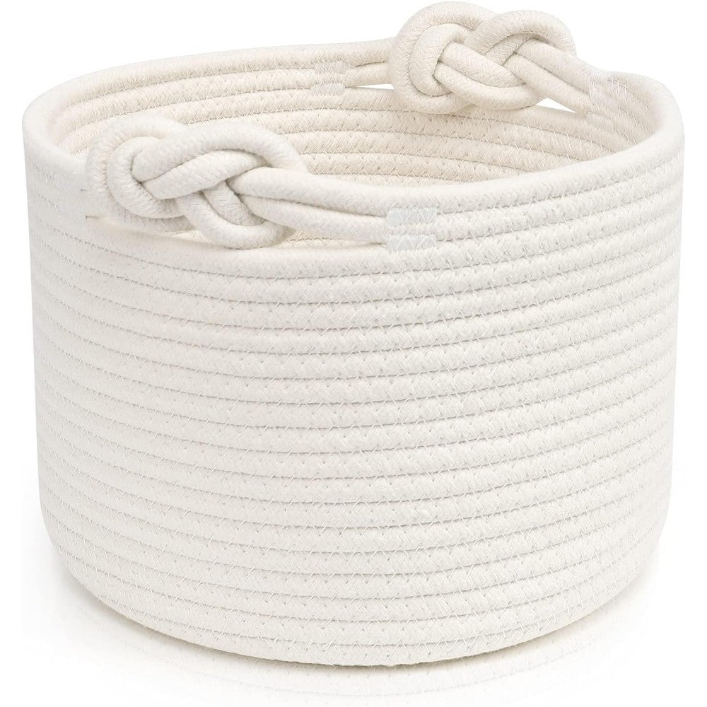 Bellar cotton rope shelf storage basket front view white decorative round organizer.