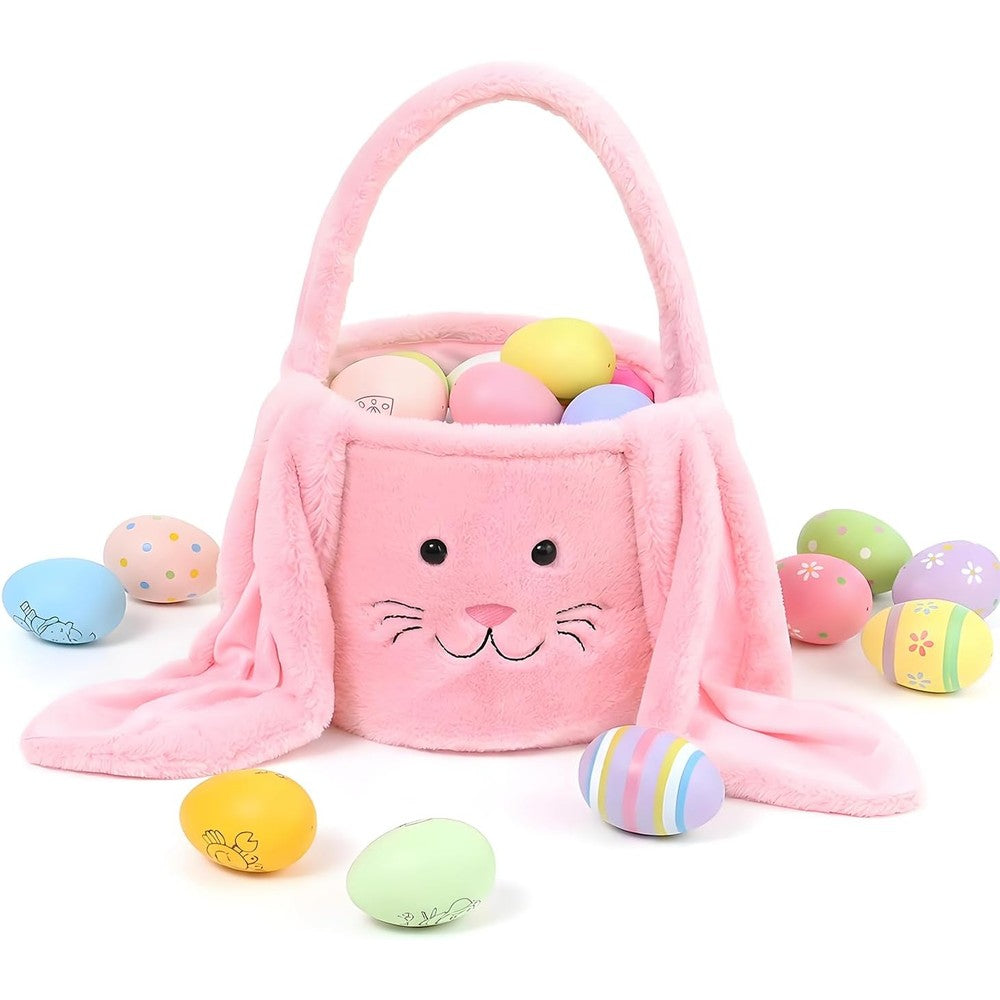 Puskiu pink plush bunny Easter basket front view