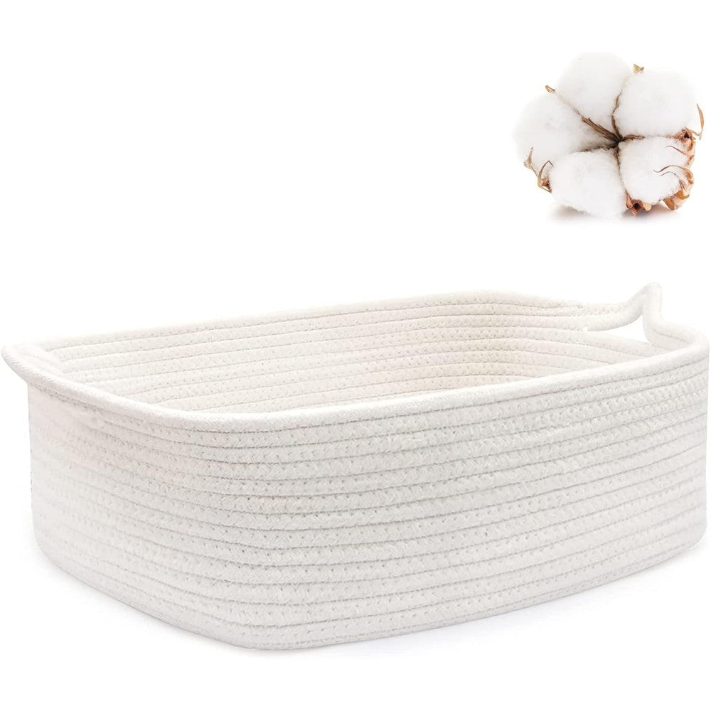 ABenkle small cotton rope storage basket front view on shelf