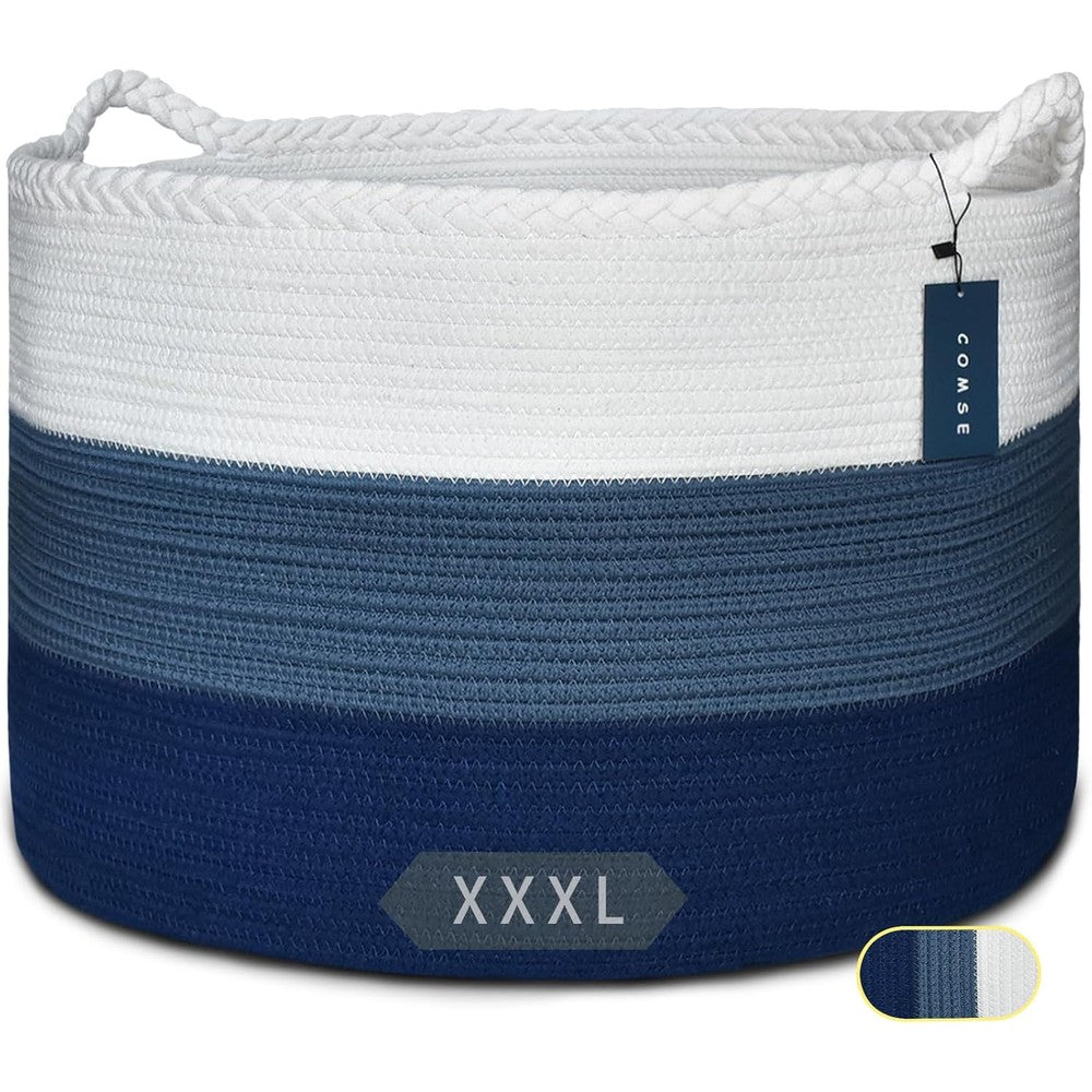Comse Extra Large Cotton Rope Blanket Basket front view