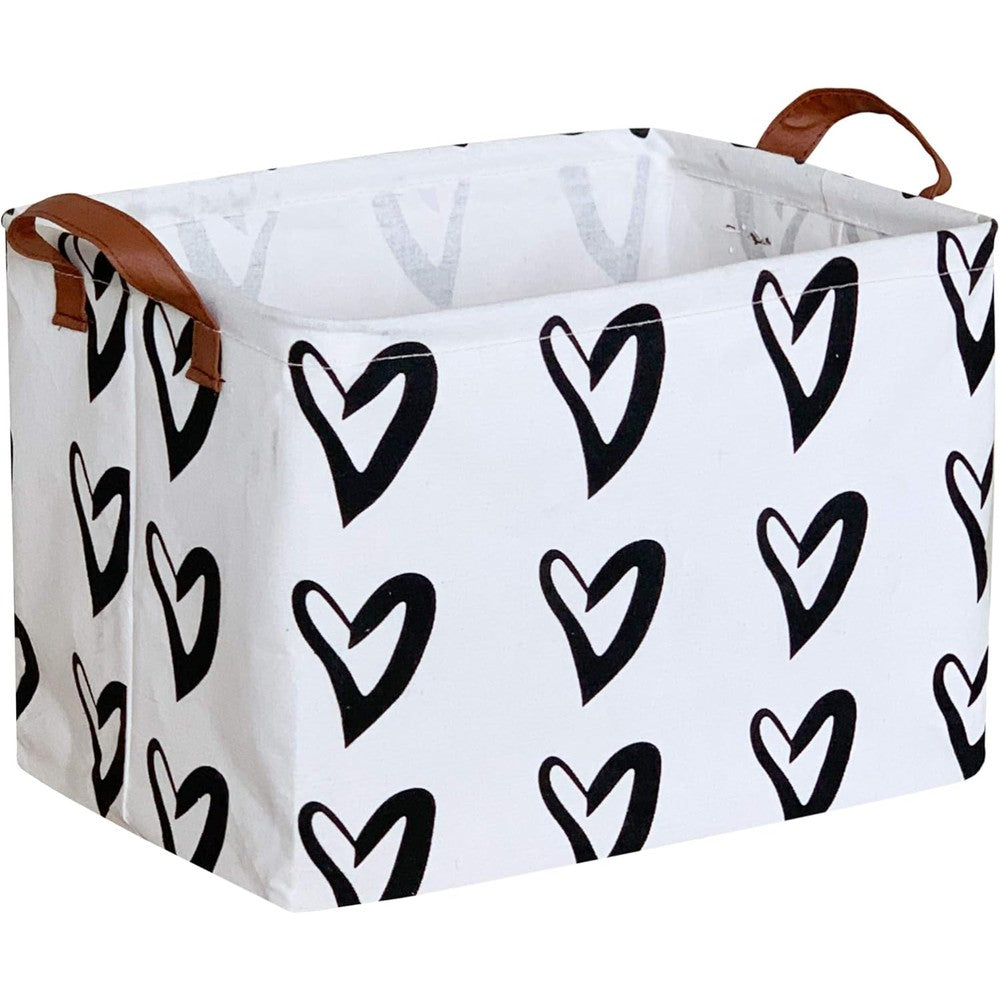 Clocor Heart Rectangular Storage Basket with black hearts pattern front view