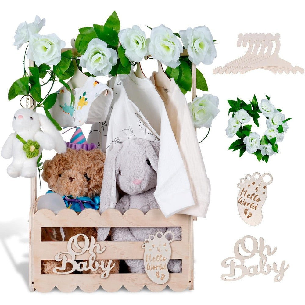 Efluky wooden baby shower crate closet with handle front view