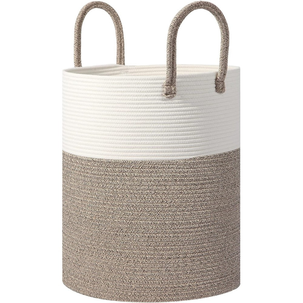 Hobasket large woven laundry basket front view in white and brown