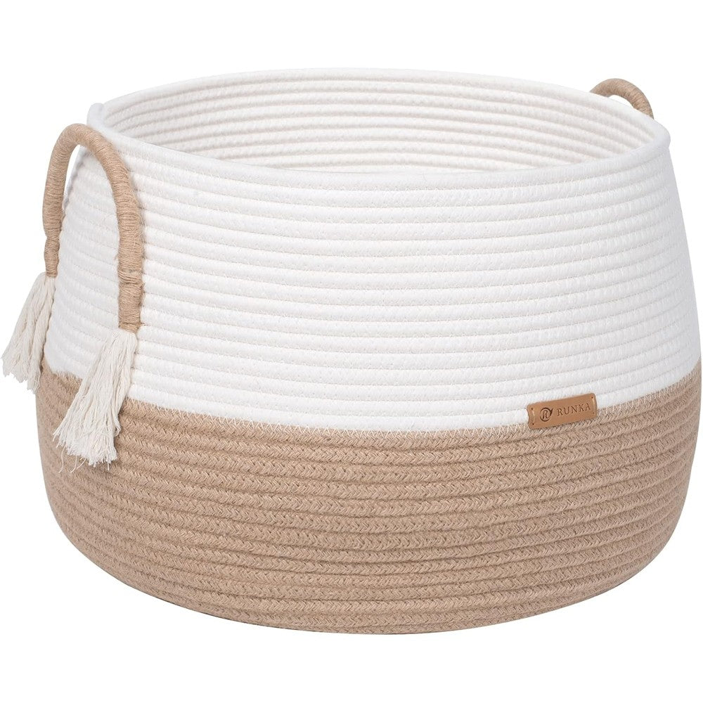R RUNKA large cotton rope basket front view for living room decor